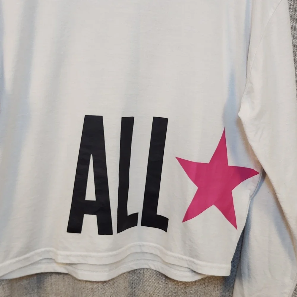 Converse Long Sleeve Shirt Youth Girls XL White/Pink Cropped‎ Loose Logo Skater